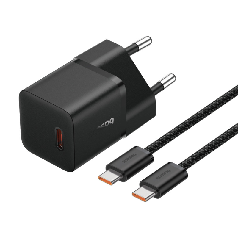 Baseus GaN5 Fast Charger(mini) 1C 20W - Black - With  Fast Charging Data Cable inside box