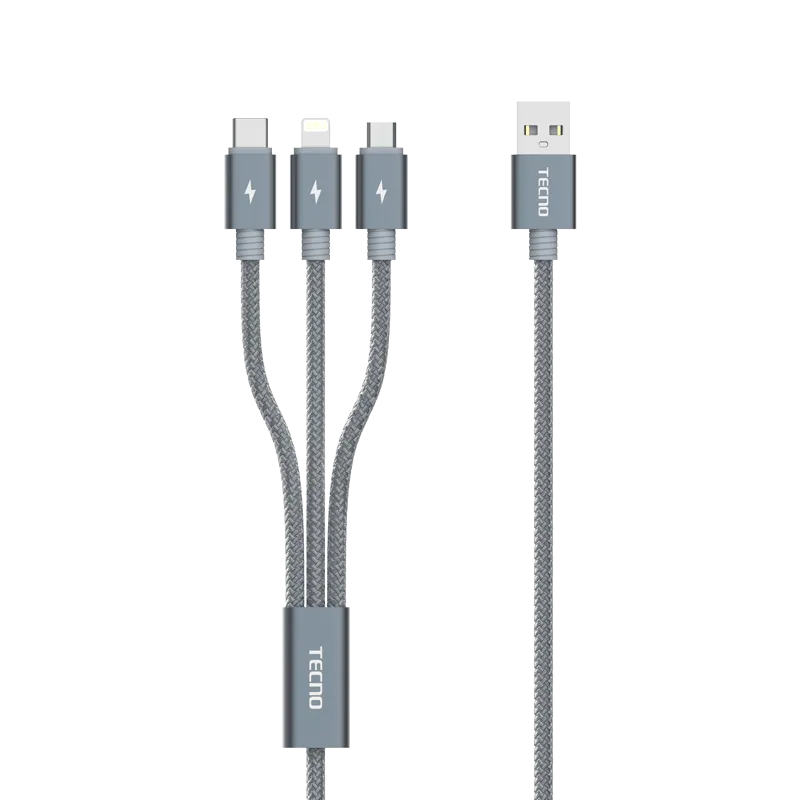 Tecno 3-in-1 Multi Fast Charging Cable - الرمادي