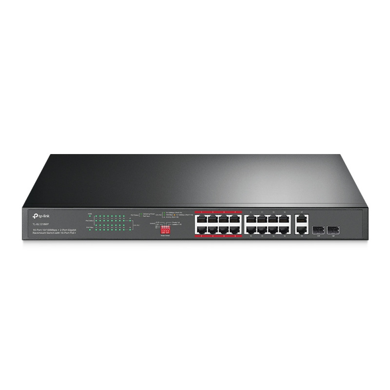 TP-Link SL1218MP - 16-Port + 2-Port Gigabit Switch with 16-Port PoE+ - أسود