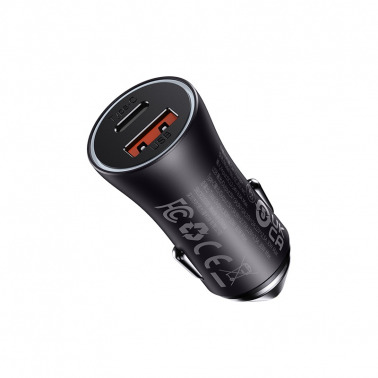 Baseus Golden Contactor Max Dual Fast Charger Car Charger U+C 60W - الرمادي الداكن
