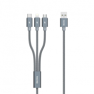 Tecno 3-in-1 Multi Fast Charging Cable - الرمادي