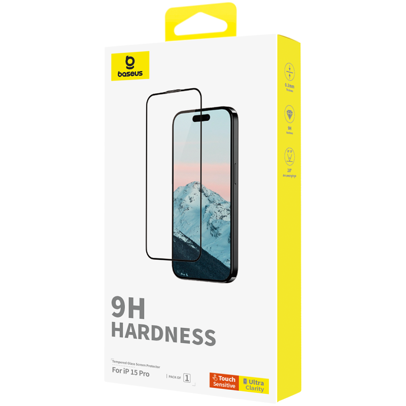 Baseus Diamond Series Full-Coverage HD Tempered Glass Screen Protector - شفاف - iPhone 15 Pro
