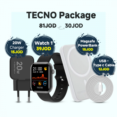 TECNO Watch 1 - Black - Offer 1 With 20W Charger & Magsafe Power Bank & Type C Cable