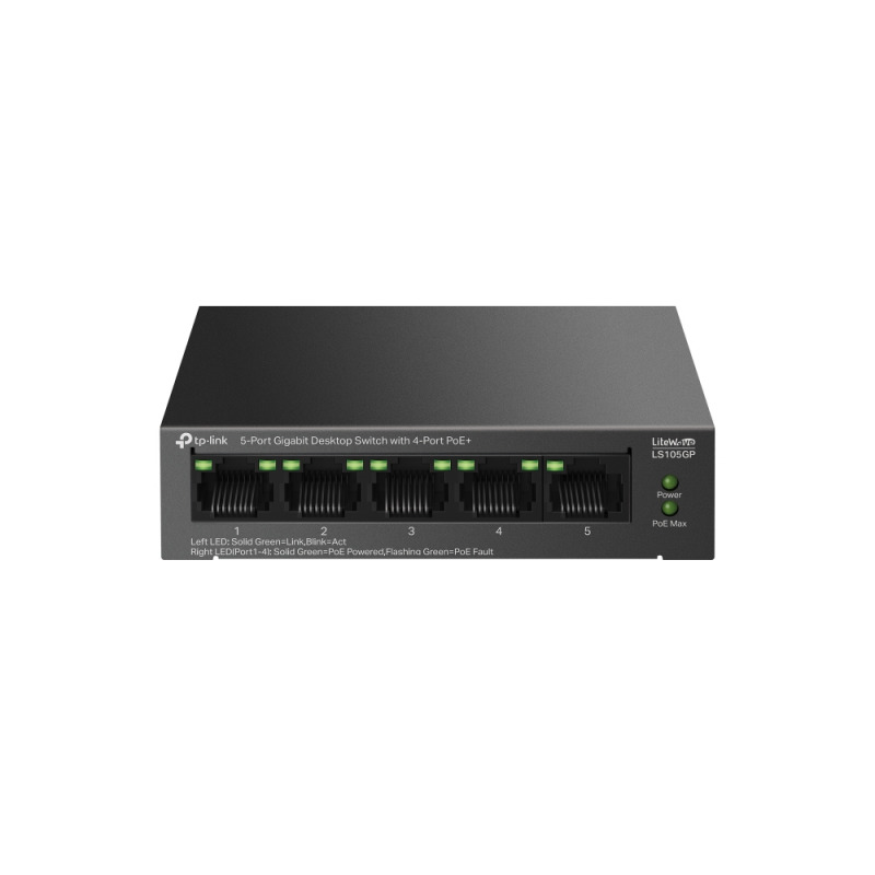 TP-Link LS105GP | 5-Port Gigabit Desktop Switch with 4-Port PoE+ - أسود