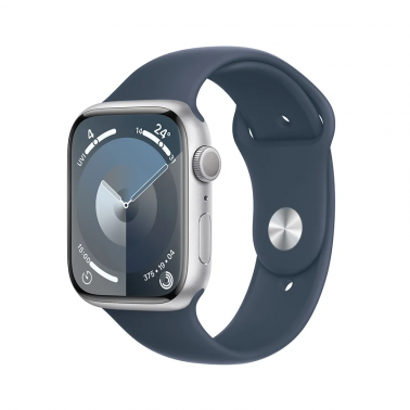 Apple Watch Series 9 - Silver - 41mm Storm Blue Sport Band - M/L