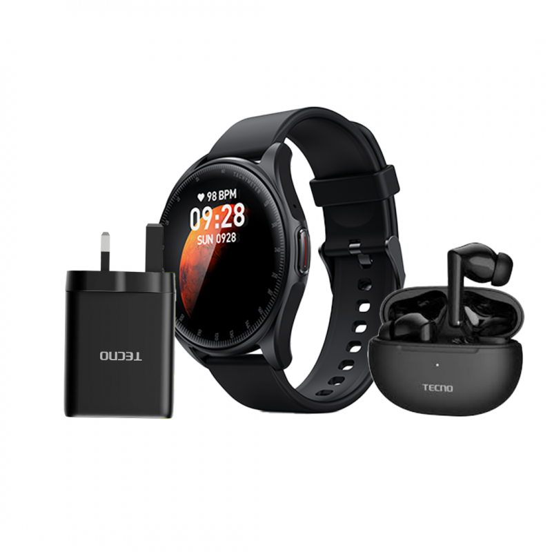 TECNO Watch 3 - Black - Offer 2 With Buds 3 & Charger 65w