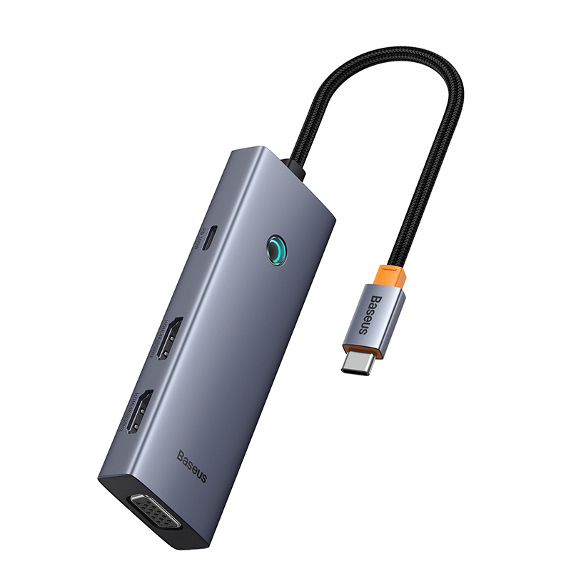 موزع عرض ثلاثي المنافذ من سلسلة PortalJoy من باسيوس مزود بـ 7 منافذ - الرمادي الفضائي