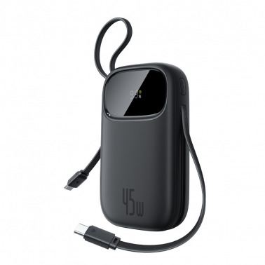 Baseus EnerFill FC31 Power Bank with 2 Built-in USB-C Cables 45W - أسود - 20000mAh