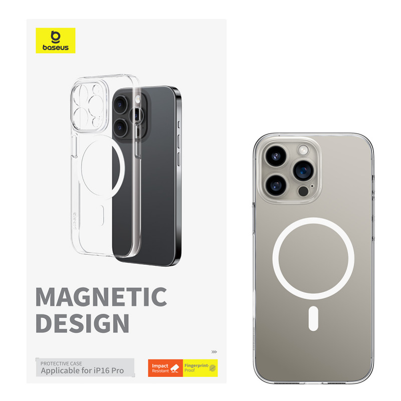 غطاء هاتف مغناطيسي من سلسلة Baseus Crystal - شفاف - iPhone 16 Pro
