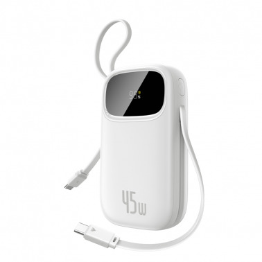 Baseus EnerFill FC31 Digital Display Power Bank with 2 Built-in USB-C Cables - أبيض - 20000mAh