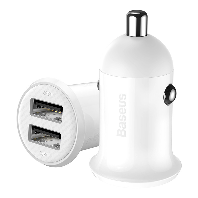 Baseus Grain Pro Car Charger (Dual USB 4.8A ) - White
