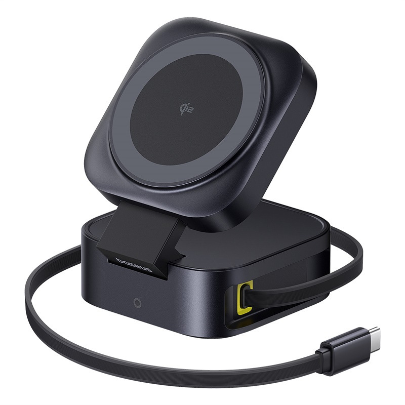 Baseus PicoGo Series 2-in-1 Magnetic Wireless Charger Qi2 67W - أسود