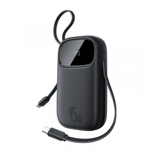 Baseus EnerFill FC31 Digital Display Power Bank with 2 Built-in USB-C Cables - أسود - 10000mAh