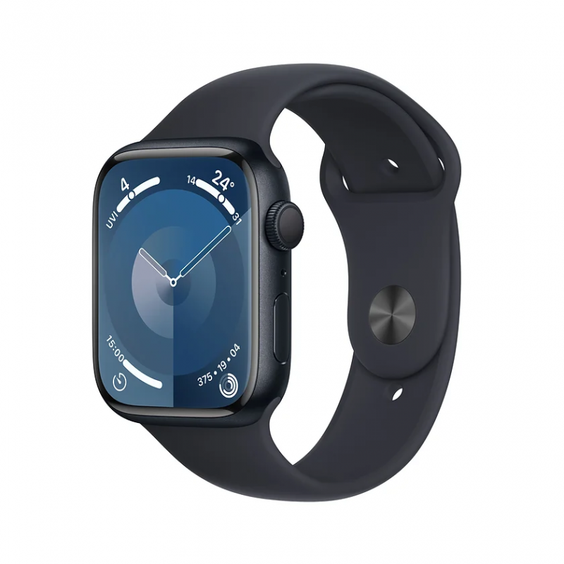 ساعة أبل الجيل 9 - أسود ليلي - 45mm Midnight Sport Band - S/M