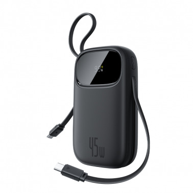 Baseus EnerFill FC31 Digital Display Power Bank with 2 Built-in USB-C Cables - أسود - 10000mAh