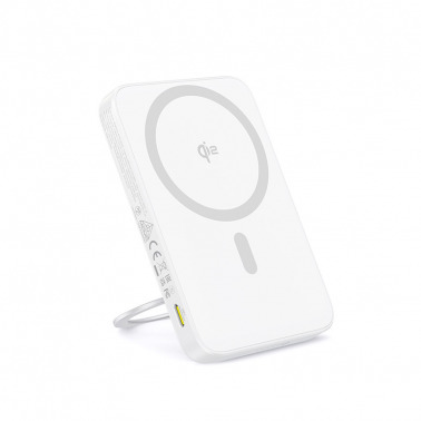 Baseus PicoGo Qi2 Magnetic Power Bank with Rotatable Stand 5000mAh 20W - أبيض
