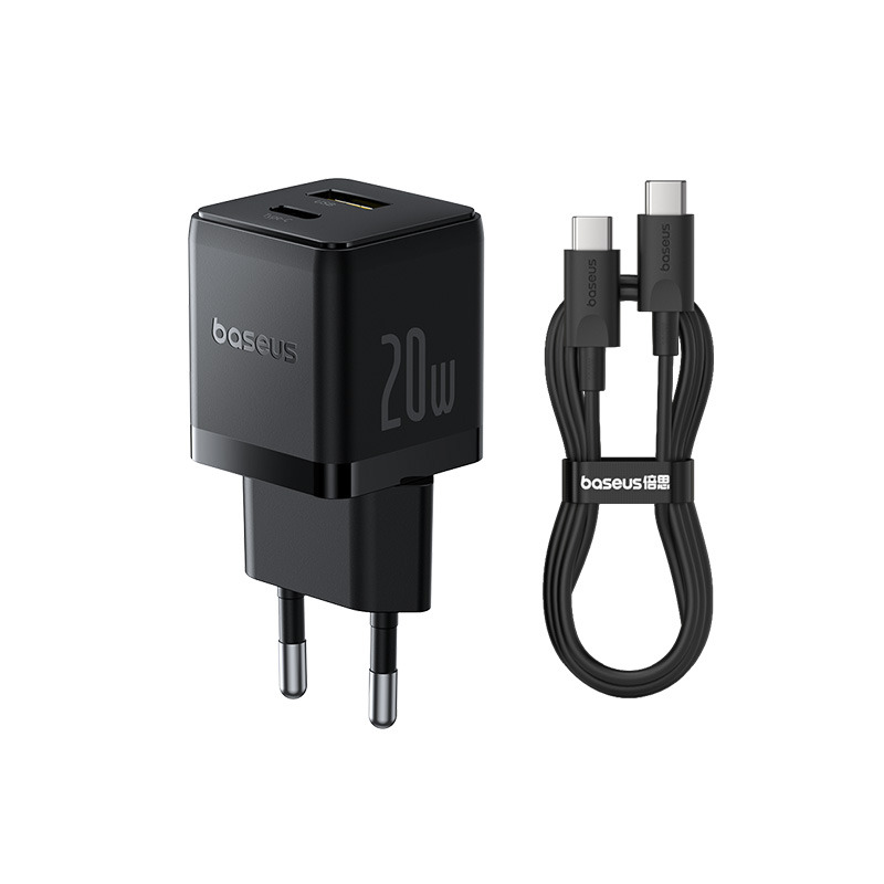 Baseus Palm Fast Charger C+U 20W - Black - With Mini Cable USB-C 60W Inside Box