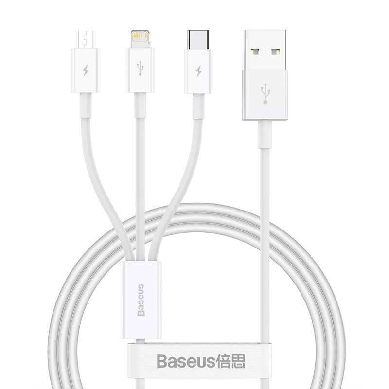 Baseus Superior Series Fast Charging Data Cable USB to M+L+C - White - 1m
