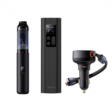 Baseus A5 Car Vacuum Cleaner(16000pa） - Black - With: Baseus ( Super mini inflator+ Enjoyment pro)