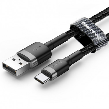 Baseus cafule Cable USB For Type-C 3A 1m - اسود ورمادي